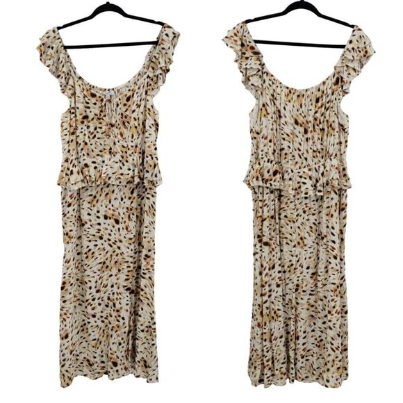 Sofia Jeans Midi Dress XXL Cream Speckled Off Shoulder Ruffle Sweetheart Boho - Picture 2 of 13